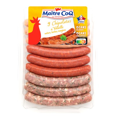 Chipolatas volaille assorties x9 450g
