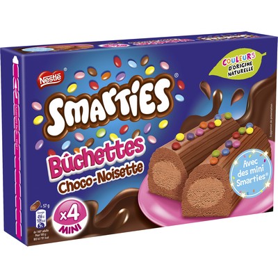 Buchette smarties chocolat noisettes x4 228g